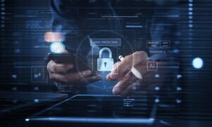 CGI image depicting a computer system with a lock|