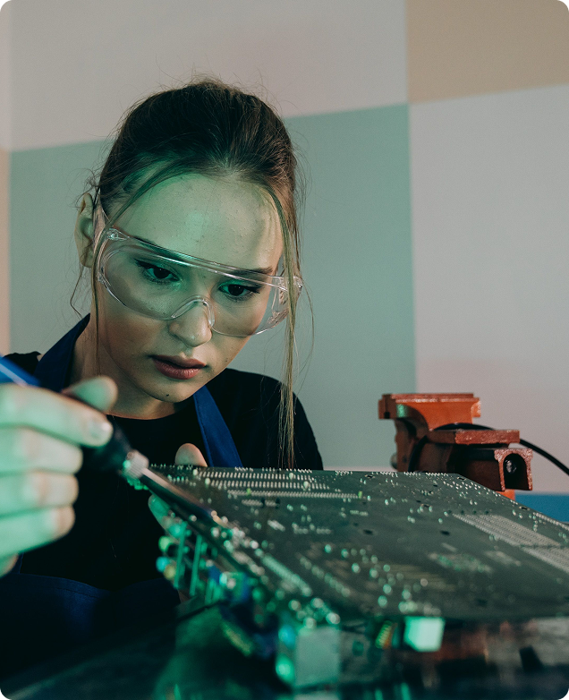 Student working on electronics